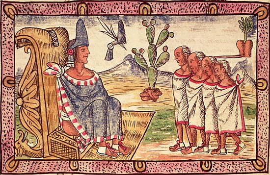 Fol.156v Montezuma II (1466-1520) and his envoys to the Spanish conquerors à Diego Duran