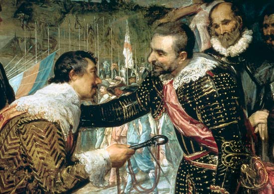 The Surrender of Breda (1625), detail of Justin de Nassau handing the keys over to Ambroise Spinola à Diego Rodriguez de Silva y Velásquez