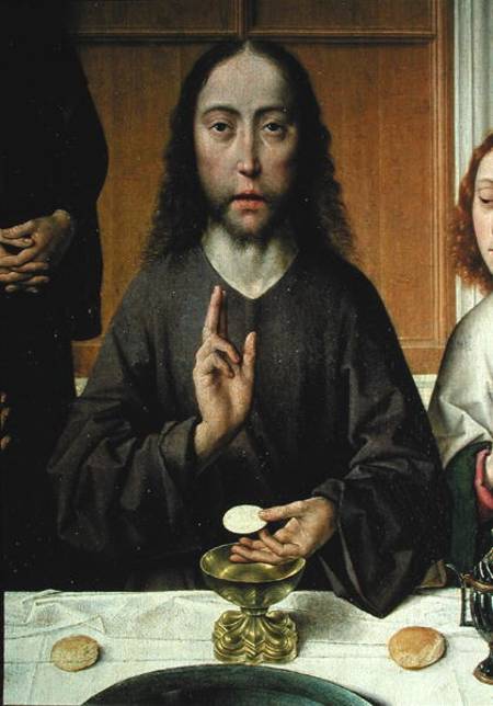 Christ Blessing, detail from the Altarpiece of the Last Supper à Dieric Bouts l'Ancien
