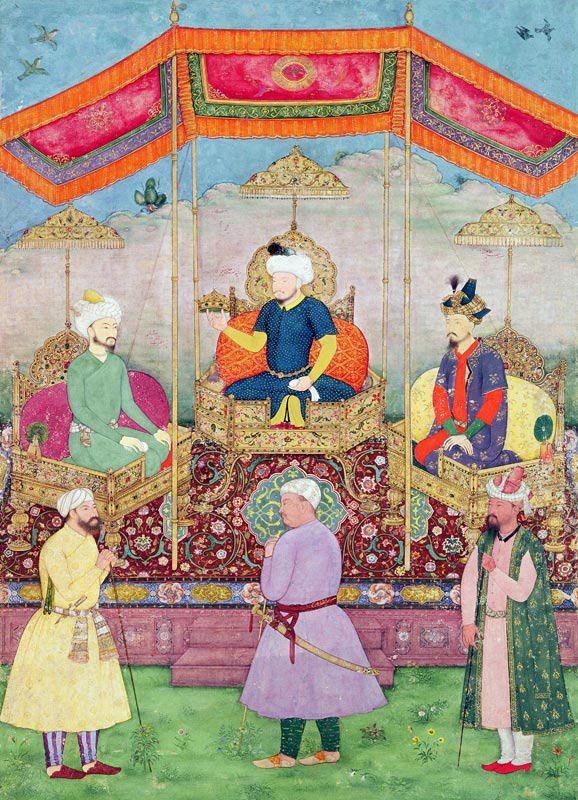 Mughal Emperor Babur and his son, Humayan, Indian miniature from Rajasthan à Dip Chand