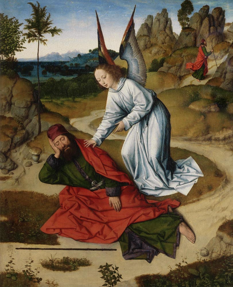 The Last Supper altarpiece: Elijah in the wilderness (right wing) à Dirck Bouts