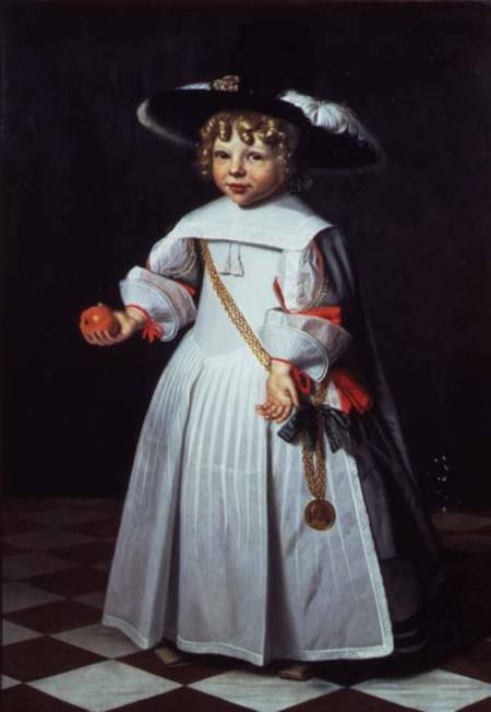 Portrait of a young child holding an orange à Dirck Santvoort