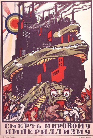 Poster depicting a monster wrapped round a city, from The Russian Revolutionary Poster by V. Polonsk à Dmitri Stahievic Moor
