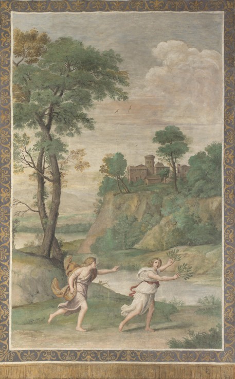Apollo pursuing Daphne (Fresco from Villa Aldobrandini) à Domenichino (alias Domenico Zampieri)