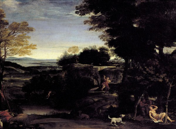 Domenichino /Landscape w.Sylvia & Satyr à Domenichino (alias Domenico Zampieri)