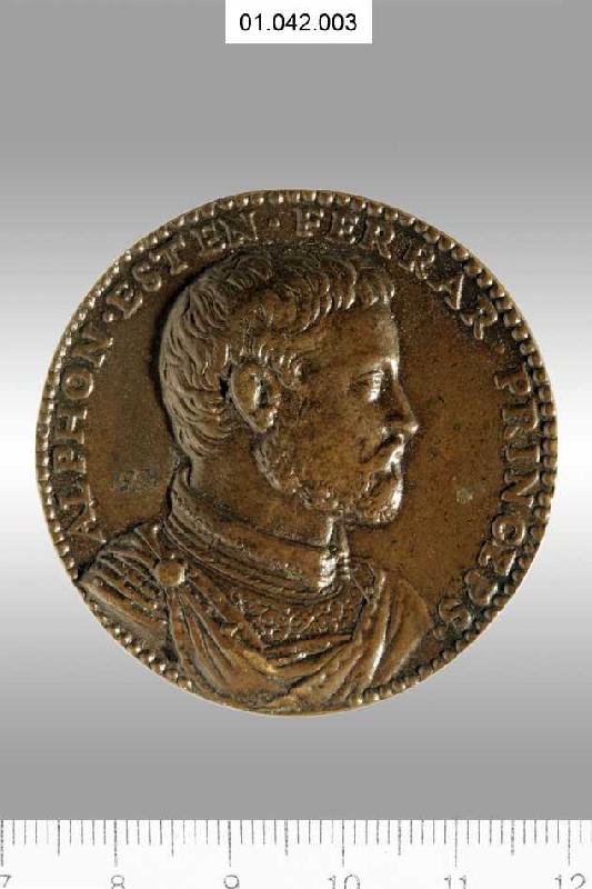 Medaille auf Herzog Alfonso II. d'Este. Münzstand Ferrara 1558 (siehe auch Bildnummer 35363) à Domenico Poggini