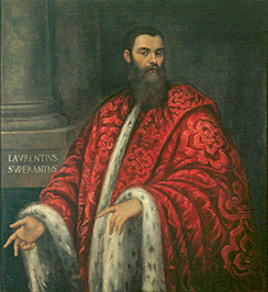 Bildnis eines bärtigen Mannes in pelzbesetzter Robe. à Domenico Tintoretto