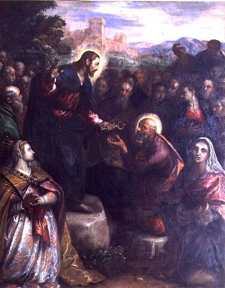 Christ Delivering the Keys to St. Peter with St. Jacinta and St. Justina of Padua à Domenico Tintoretto