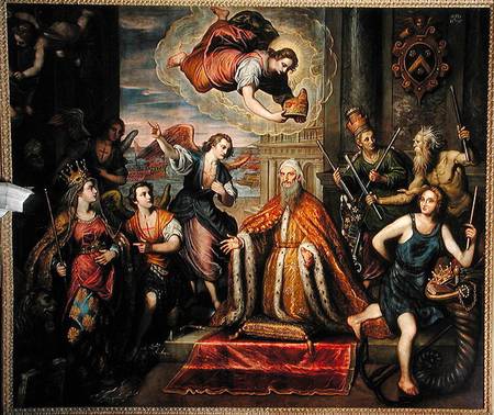 Doge Giovanni Bembo kneeling before the personification of the City of Venice à Domenico Tintoretto