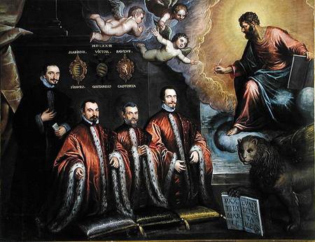 Saint Mark in glory and a portrait of three lawyers and a notary à Domenico Tintoretto