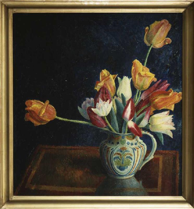 Tulpen in einem bemalten Krug. à Dora Carrington