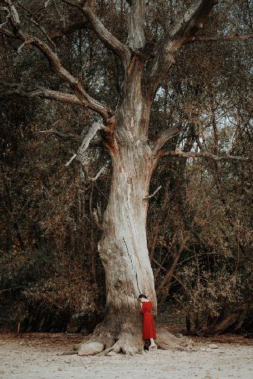 girl in a red dress