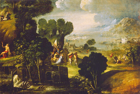 Landschaft mit Szenen aus dem Leben von Heiligen à Dosso Dossi