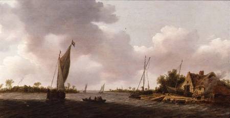Boats in an Estuary à École néerlandaise