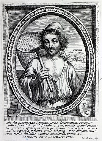 Masaniello; engraved by Petrus de Iode à École néerlandaise