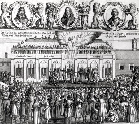 The Beheading of King Charles I (1600-49) 1649 (engraving) (b/w photo) à École Hollandaise, (17ème siècle)