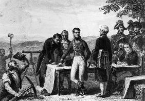 Napoleon Bonaparte indicating the plan for the cutting of the Canal de Saint-Quentin,(engraving) (b/