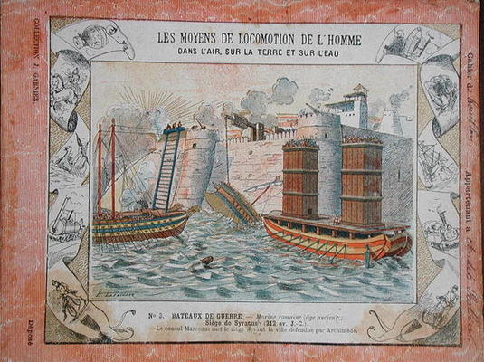 Cover of school exercise book illustrating the siege of Syracuse by the Romans under the consul Marc à E. Letellier