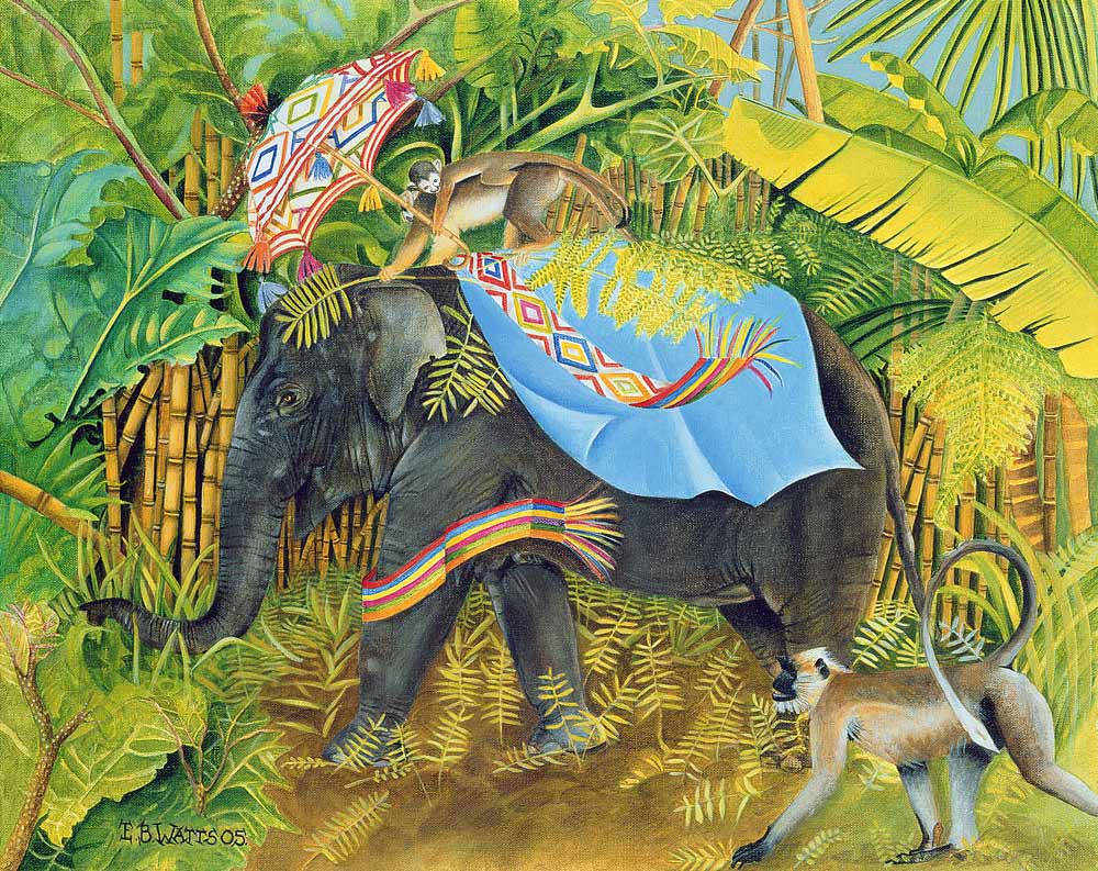Elephant with Monkeys and Parasol à E.B.  Watts