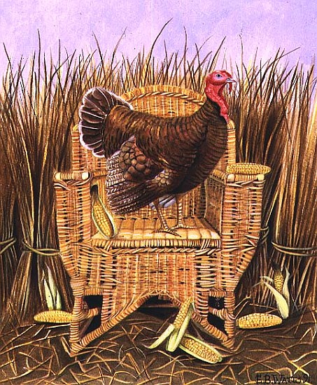 Brown Turkey on a Wicker Armchair, 1991 (acrylic)  à E.B.  Watts