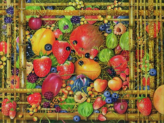 Fruit in Bamboo Box, 1999 (acrylic on canvas)  à E.B.  Watts