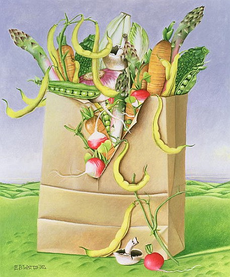 Paper Bag with Vegetables, 1992 (acrylic)  à E.B.  Watts