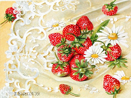 Strawberries on Lace, 1999 (acrylic on paper)  à E.B.  Watts