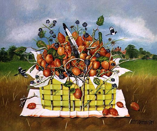 Yellow Basket with Crab Apples, 1995 (acrylic)  à E.B.  Watts