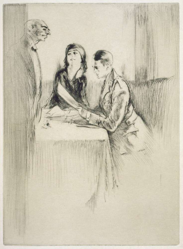 A couple ordering their meal, illustration for Mitsou by Sidonie-Gabrielle Colette à Edgar Chahine