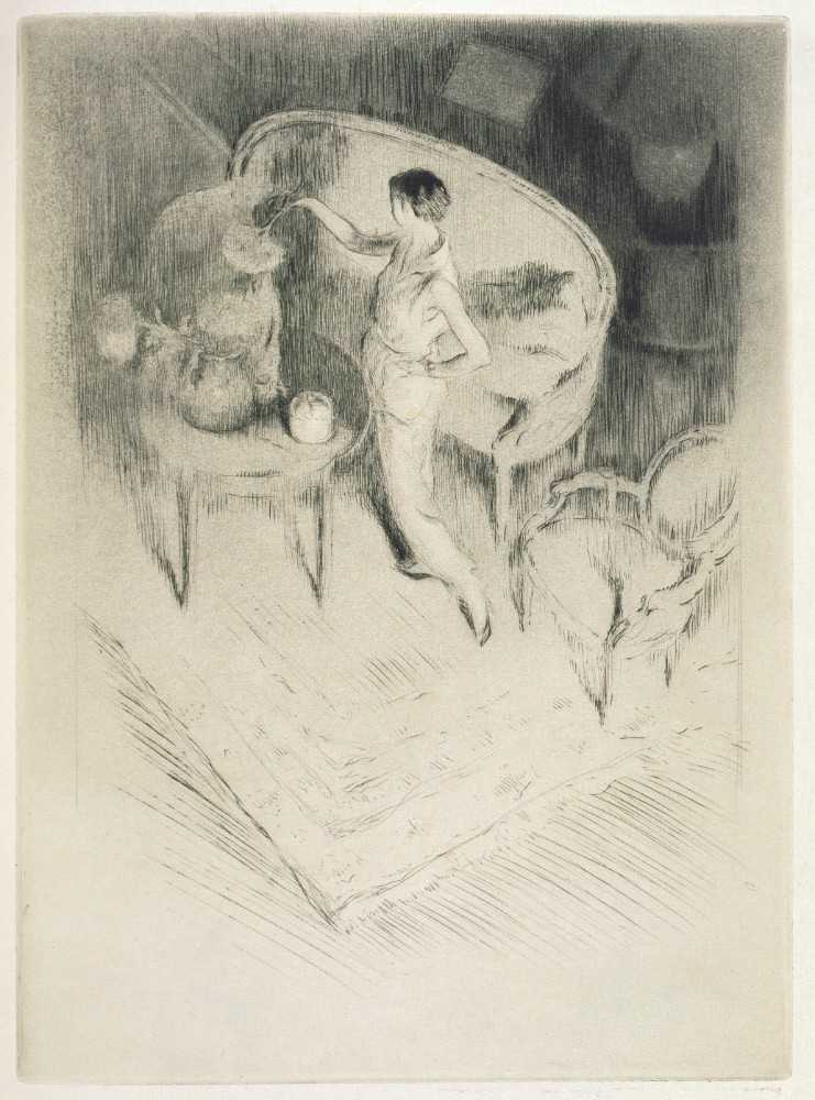 A woman arranging flowers, illustration for Mitsou by Sidonie-Gabrielle Colette à Edgar Chahine