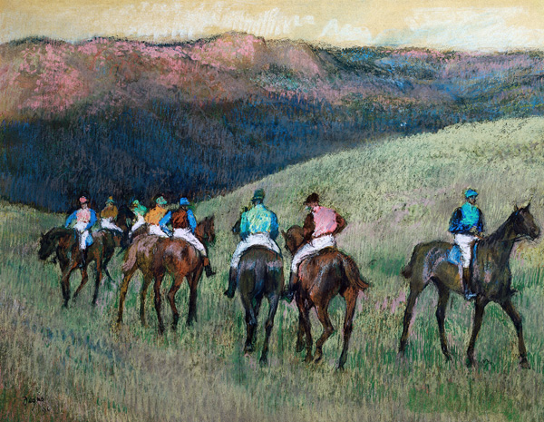 Racehorses in a Landscape à Edgar Degas