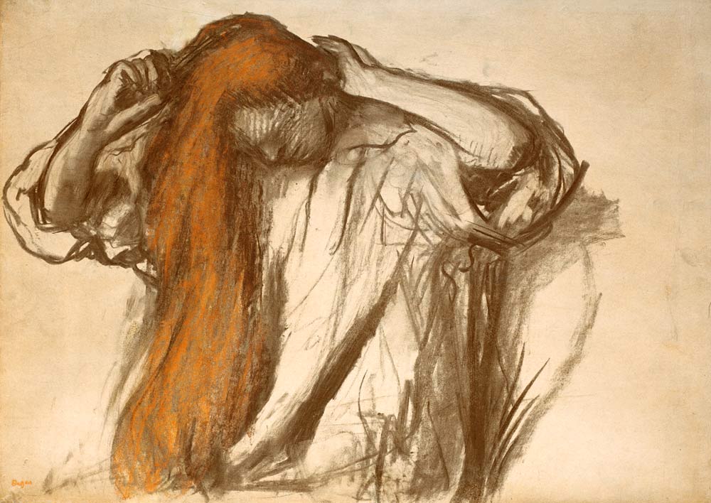 Woman combing her hair à Edgar Degas