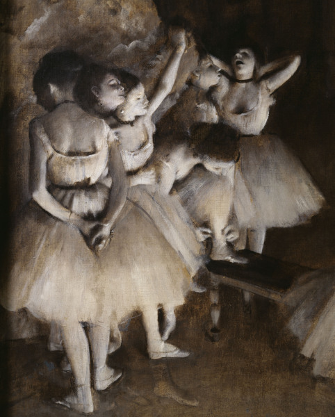 Ballet rehearsal on stage à Edgar Degas