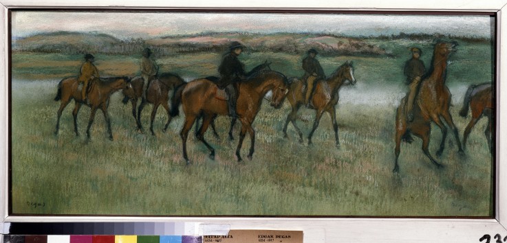 Exercising racehorses à Edgar Degas