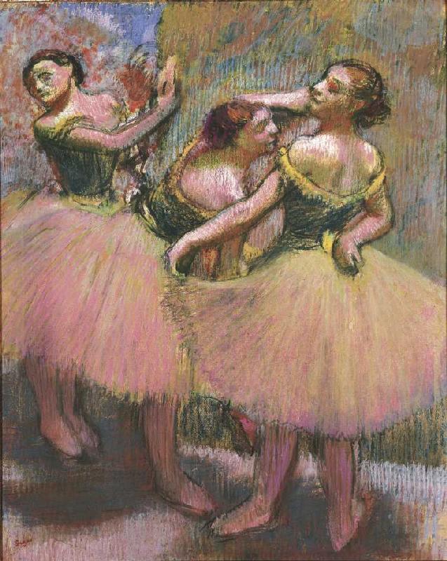Drei Tänzerinnen mit grünen Korsagen à Edgar Degas