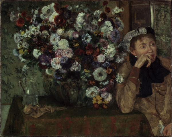 Woman with chrysanthemums à Edgar Degas