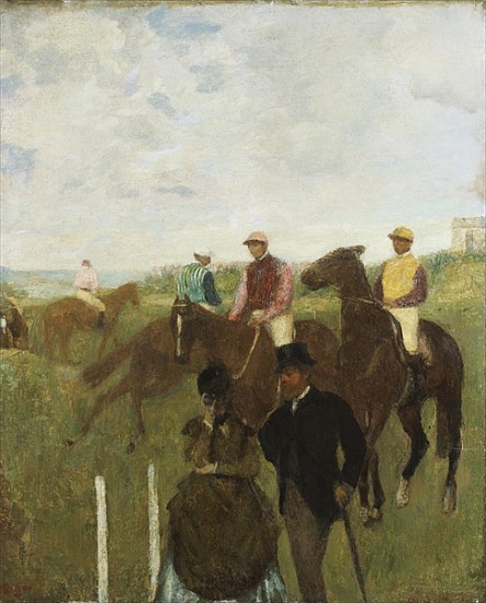 Jockeys at the Racecourse (oil on paper laid down on board) à Edgar Degas