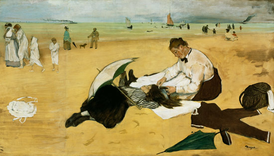 La petite fille devient sur la plage de mer à Edgar Degas