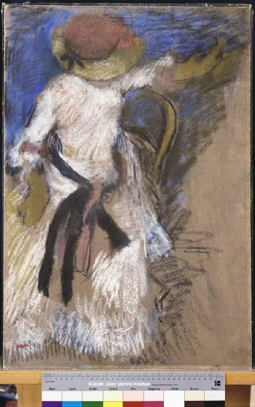 Dame étant assise dans la tenue blanche à Edgar Degas