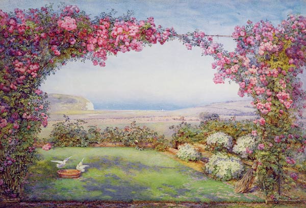 A garden with a rose arch à Edith Helena Adie