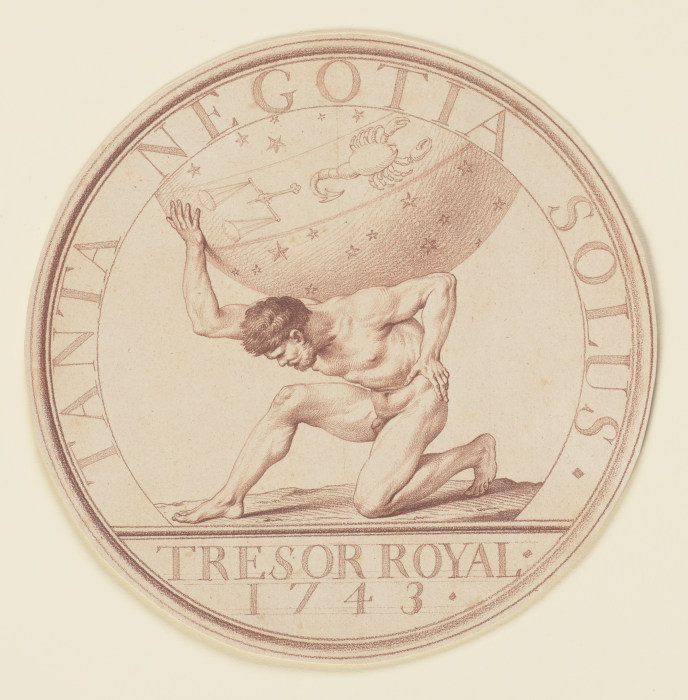 Atlas trägt die Himmelskugel (Sondermünze "Trésor Royal 1743") à Edme Bouchardon