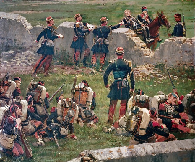 Evening of the battle of Rezonville (Gravelotte). Grenadiers of the Imperial Guard at rest, 16 Augus à Edouard Detaille