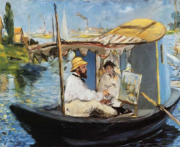 Portrait de Claude Monet dans son Bateau-Atelier à Edouard Manet