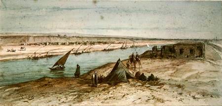 The Suez Canal from a souvenir album commemorating the Voyage of Empress Eugenie (1827-1920) at the à Edouard Riou