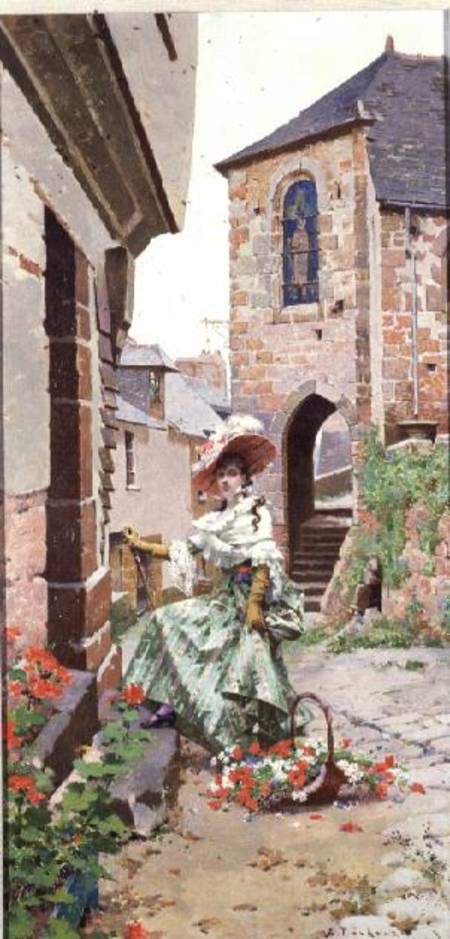 Parisian Woman with a basket of flowers à Edouard Toudouze