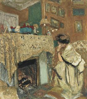 Madame Hessel by the fireplace