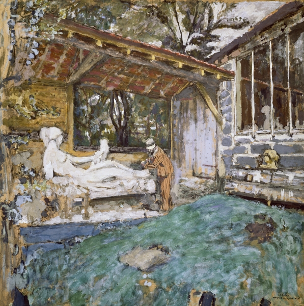 Maillol at work on Cezanne Memorial, c.1925  à Edouard Vuillard