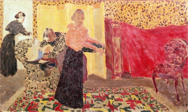 Three Women in an Interior with Rose Wallpaper, 1895  à Edouard Vuillard