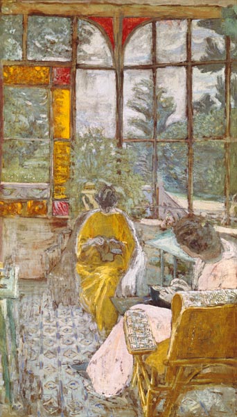 Two Women Embroidering on a Veranda, 1913 (tempera on canvas)  à Edouard Vuillard