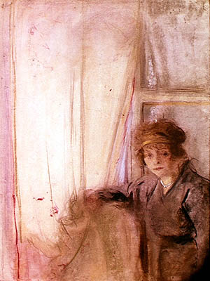Woman Leaning by a Window (pastel on paper)  à Edouard Vuillard